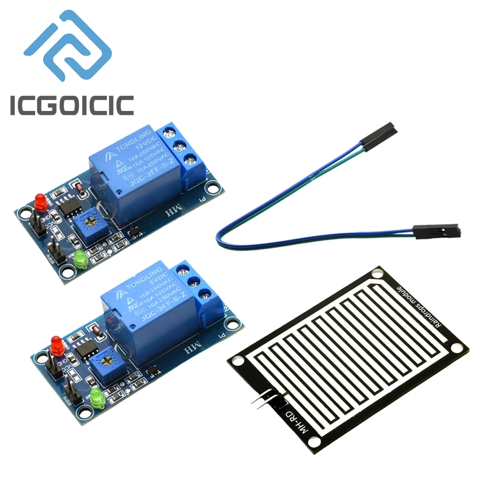 Adjustable Sensitivity Raindrop Sensor Module – 5V/12V Relay Output for Automatic Rain Detection & Control Systems