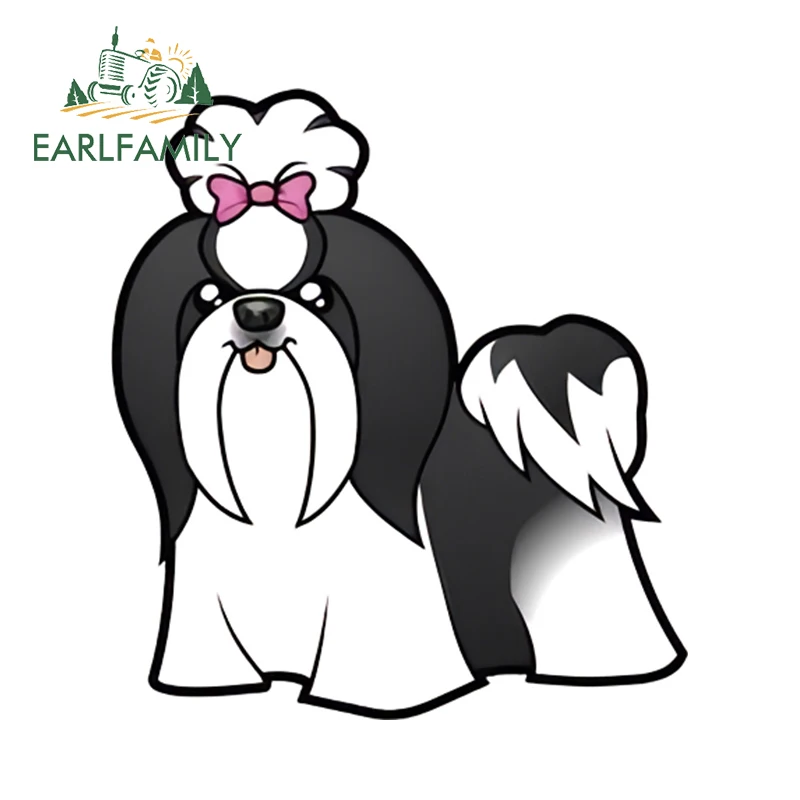 

EARLFAMILY 13cm x 11.7cm Bow Furry Dog Car Stickers Cute Animal Vinyl JDM Auto Decal Creative Windshield Caravan Racing Decor
