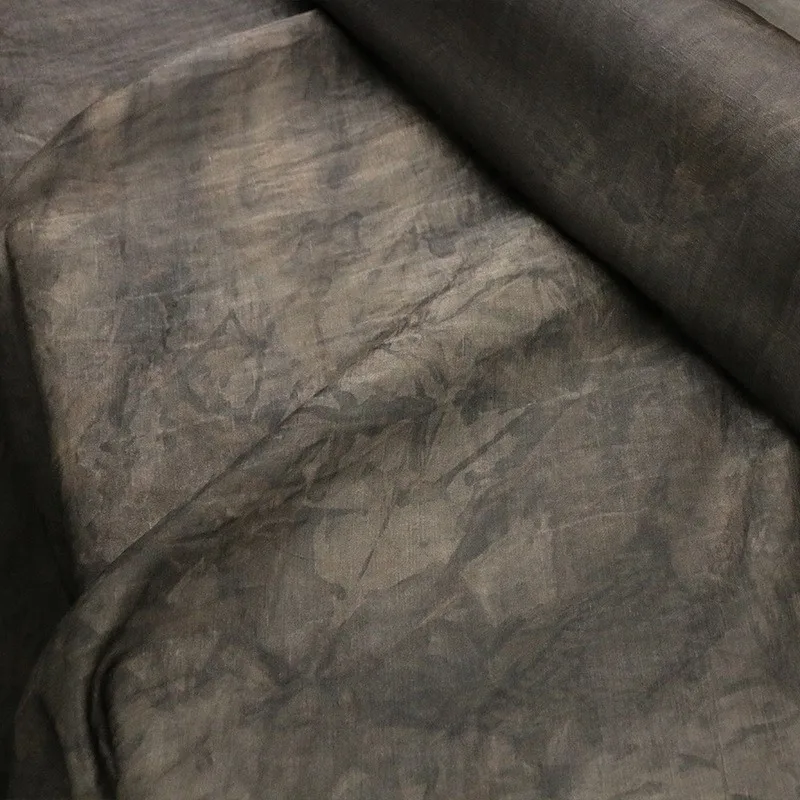 Heavyweight silk and linen blended plant mud tie-dyed fabric ancient-style Han clothing dress coat trousers robe