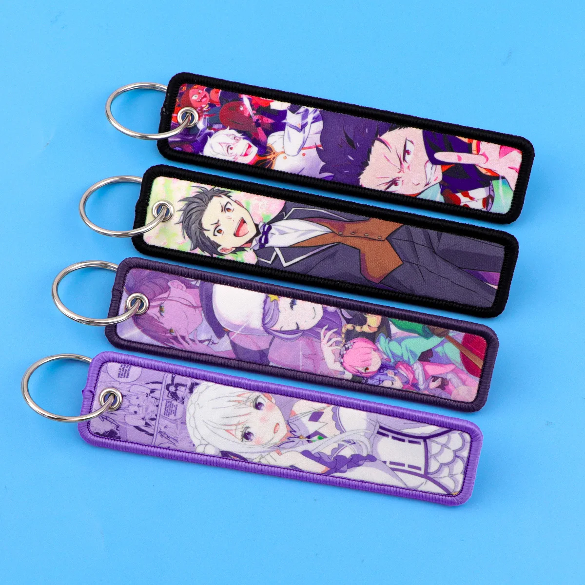 Colorful Anime Character Embroidered Keychain Strap Key Ring Backpack Pendant Kawaii Bag Decoration Collectible Gift