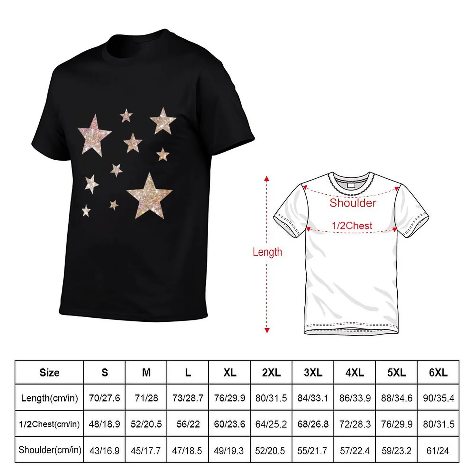 tshirt man T-Shirt man shirt cotton Glitter Gold t shirt Faux t casual Stars man T-Shirt