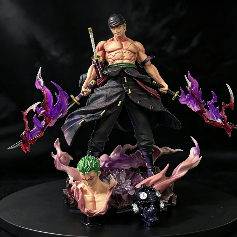 

28cm One Piece Burst Aura Roronoa Zoro Double Head Sculpt Anime Figure Remote Control Glow Collectible GK Statue Model Toy Gift