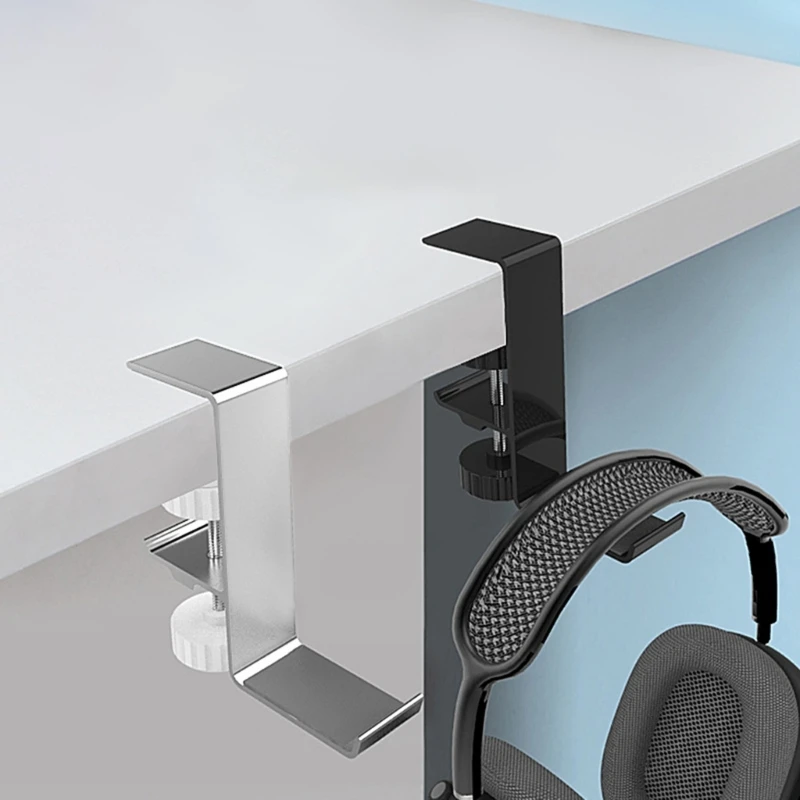 Universal Under Desk Headphone Stand Aluminum Bookshelf Clamp Headset Hanger Stable Headphone Displaying&Organizing Rack