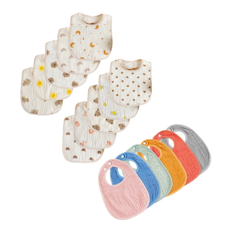 5Pcs Printed Bib for Baby Newborns Drooling Bib Cotton Burp Cloth 6-Layer Comfortable Infants Teething Bib for Nursing