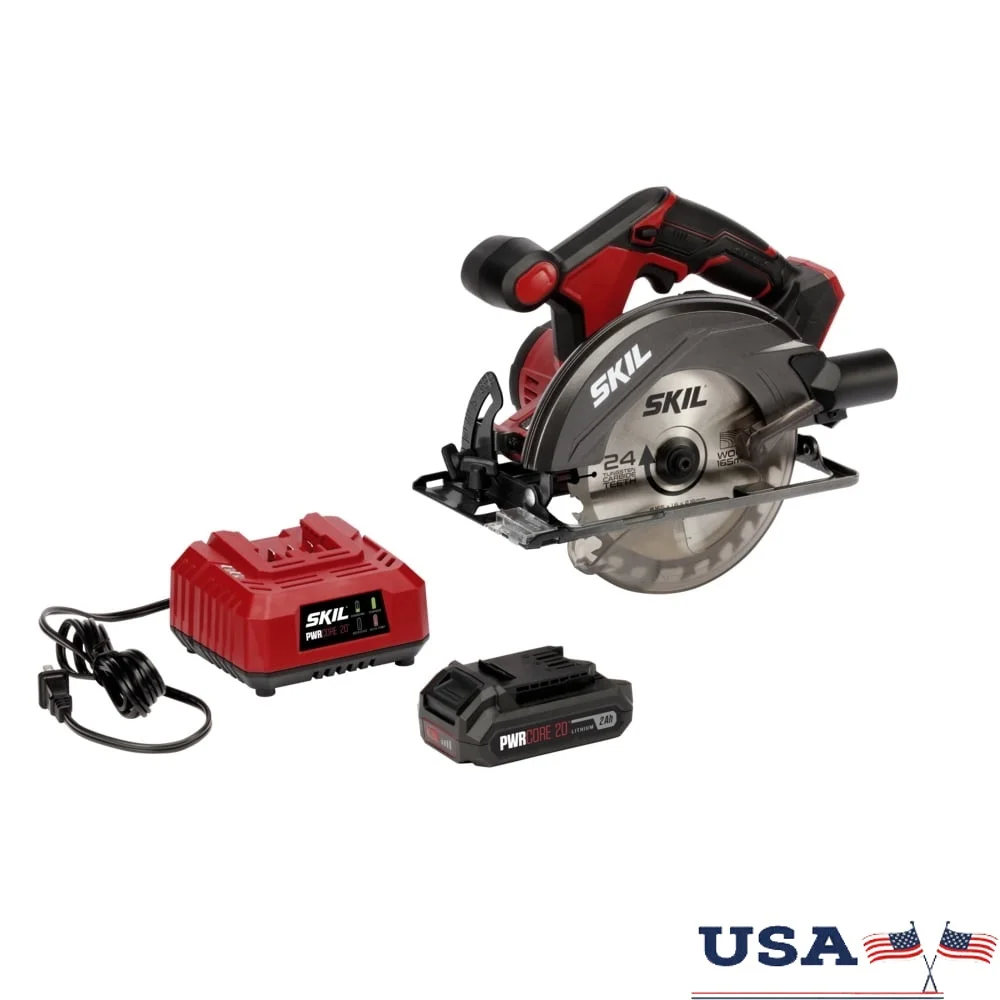 

20V Cordless Circular Saw Kit with 2.0Ah Lithium Battery Charger Ergonomic Design LED Light Quick Depth Bevel Adjustment Safe