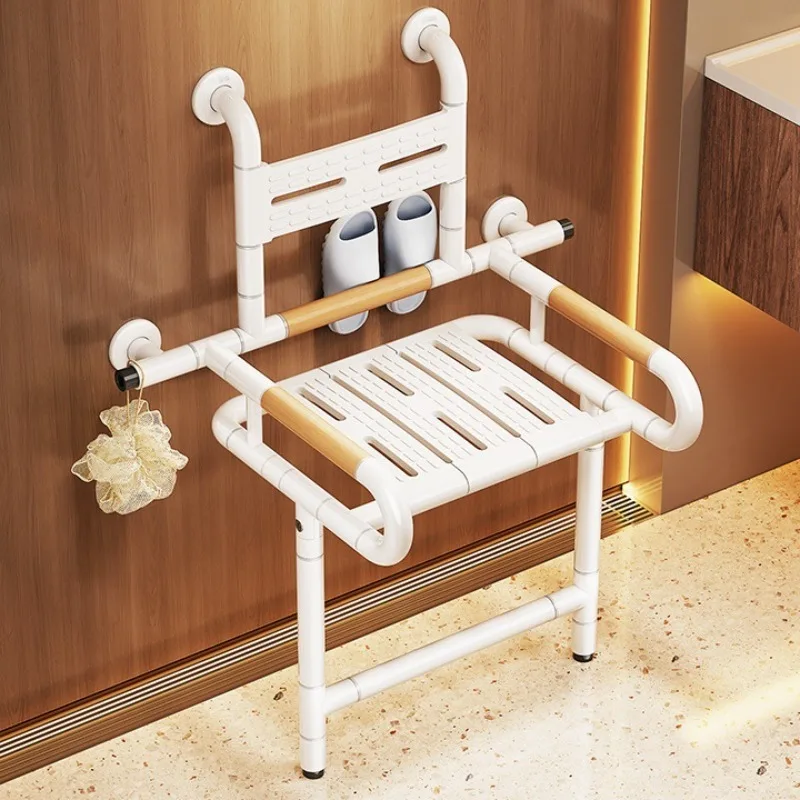 Wall Mounted Folding Shower Seat for Bathroom Elderly Disabled Non Slip Bath Chair with Safety Grab Bar