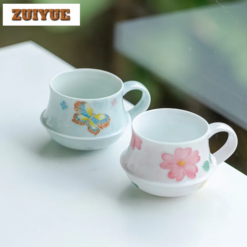 210ml Hand-painted Flower Coffee Cup Handmade Arita Porcelain Afternoon Tea Mug Office Work Mug Cappuccino Latte Cup Drinkware