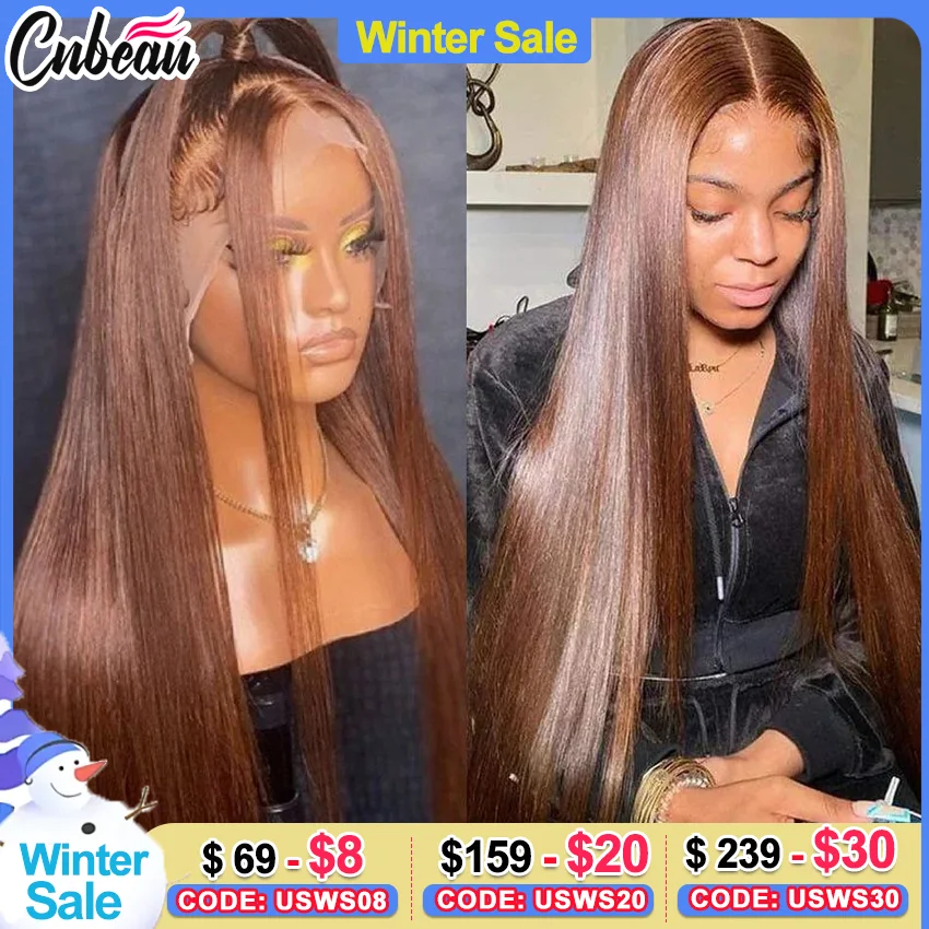 CNBEAU 360 Full Hd Lace #4 Brown 200% 13x6 HD Lace Frontal 13x4 Front Wig for Women Straight 100% Human Hair 4x4 Closure Wigs