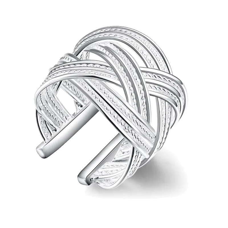 2021 New Arrived 925 Sterling Silver Big Net Weaving Sparkling Ring Simple Style Versatile Decorative Ring Women Fashion Jewelry