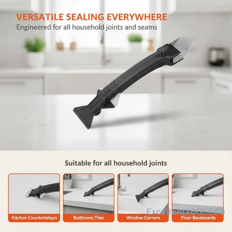 5 In 1 Metal Head Caulk Tool Kit Silicone Grout Finisher Spatula Sealant Remover for Kitchen Countertop Seam Processing