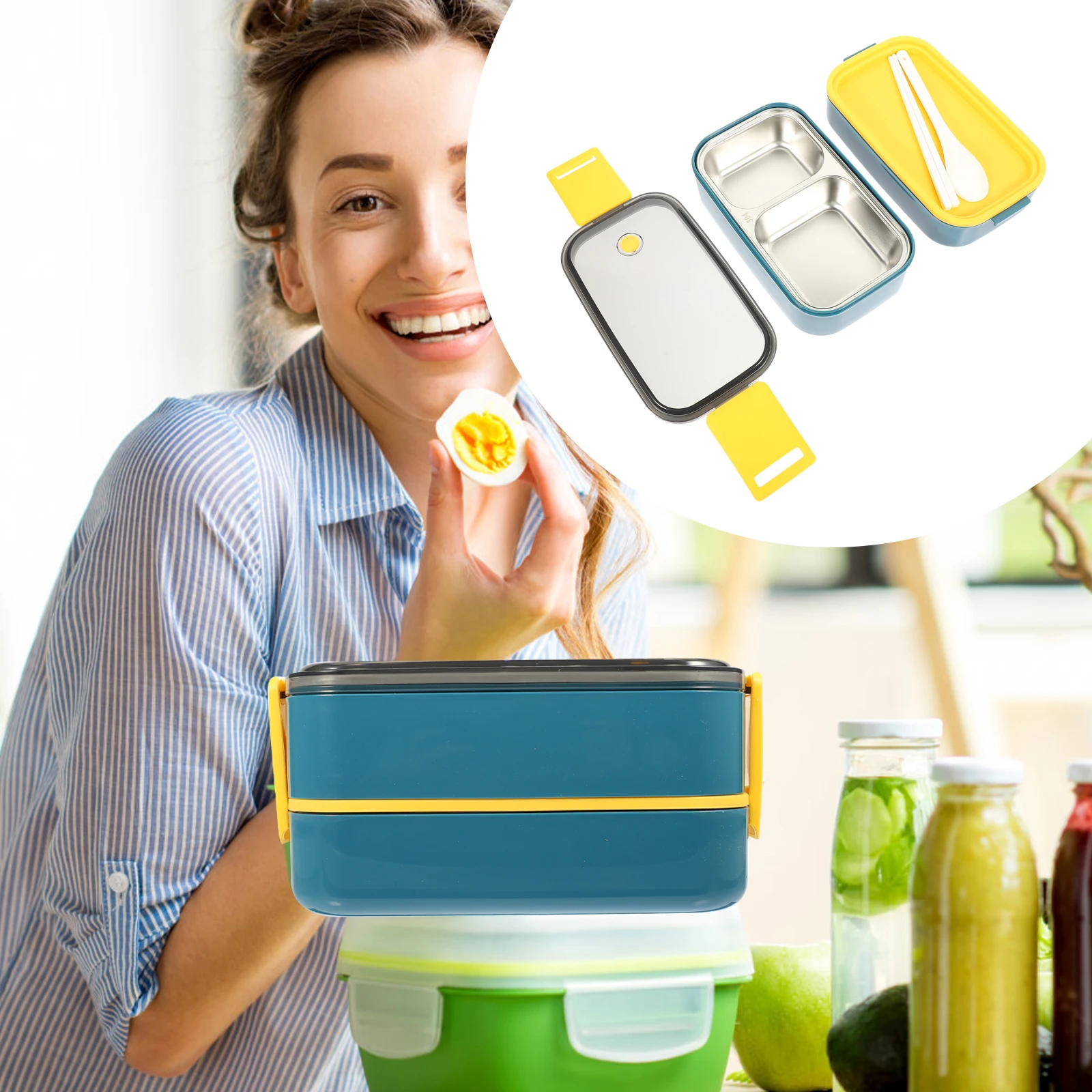 

1 set Thermal Lunch Box Premium Microwave Safe Office Portable Food Container for Adults Kids Double Layer Storage