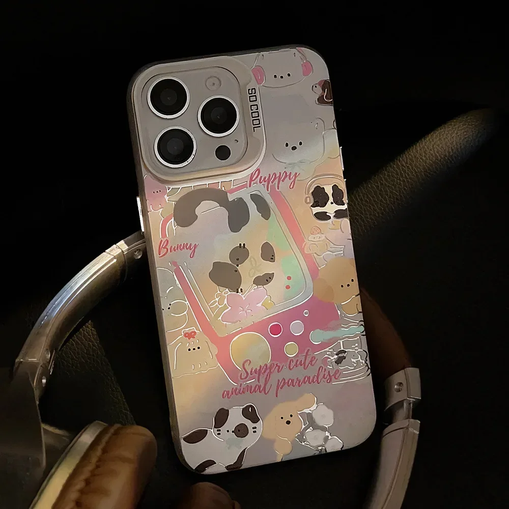 Funny puppy kitten Game Plating art Phone Case For iPhone 16 15 14 13 12 11 Pro Max 16 Plus Case Cute cartoon Shockproof Cover