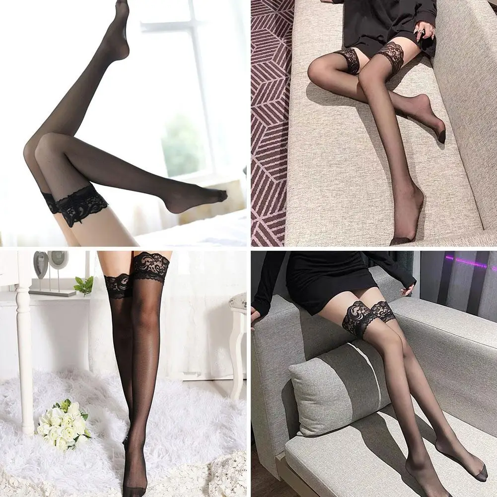 Summer Non Slip Lace Lace Silicone Stockings Ultra Thigh Thin Socks Silk Tall Knee Stockings The Over Black U2S5