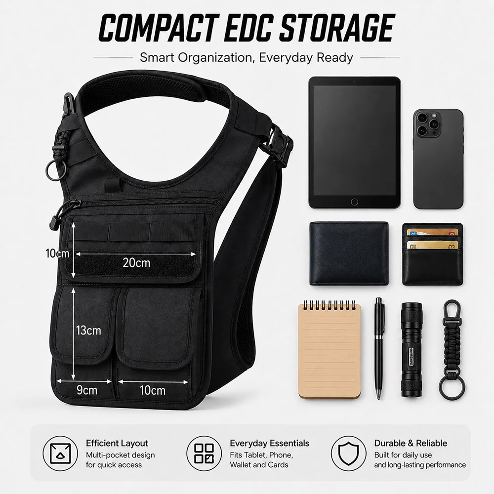 Tactical Concealed Underarm Tool Bag MOLLE Mult‑Pocket EDC Utility Sling Pouch for Airsoft Hunting Shooting Outdoor Daily Carry