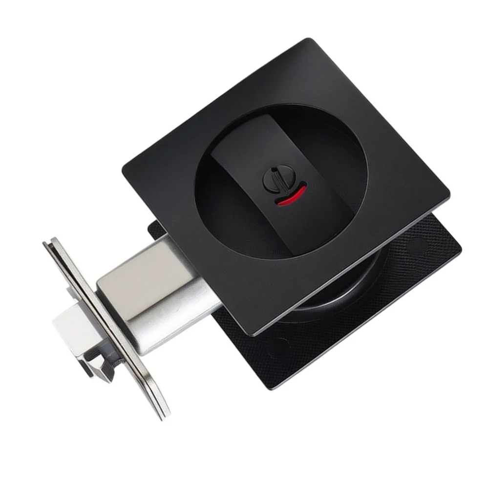 Flush Pocket Door Lockset Matte Black with Square Recessed Profile Claw and 35-50mm Door Compatibility Flush Pocket