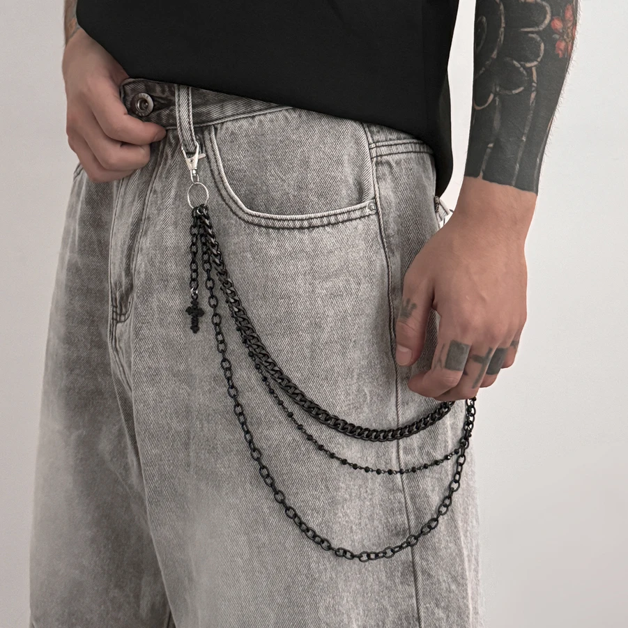 Salircon Hip Hop Metal Cross Pendant Waist Chain KeyChain for Men Women Punk Wallet Trousers Hipster Jeans Unisex Jewelry Gift