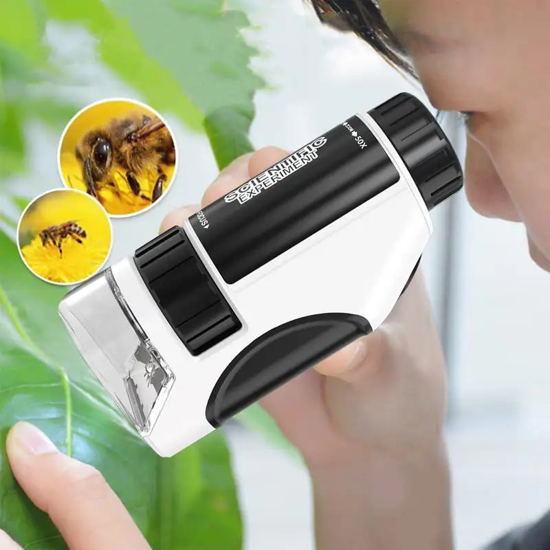 Microscope 60-120x Lab Handheld Microscope Battery Powered LED Light Source Science Experiments For Kids Beginner Preschool