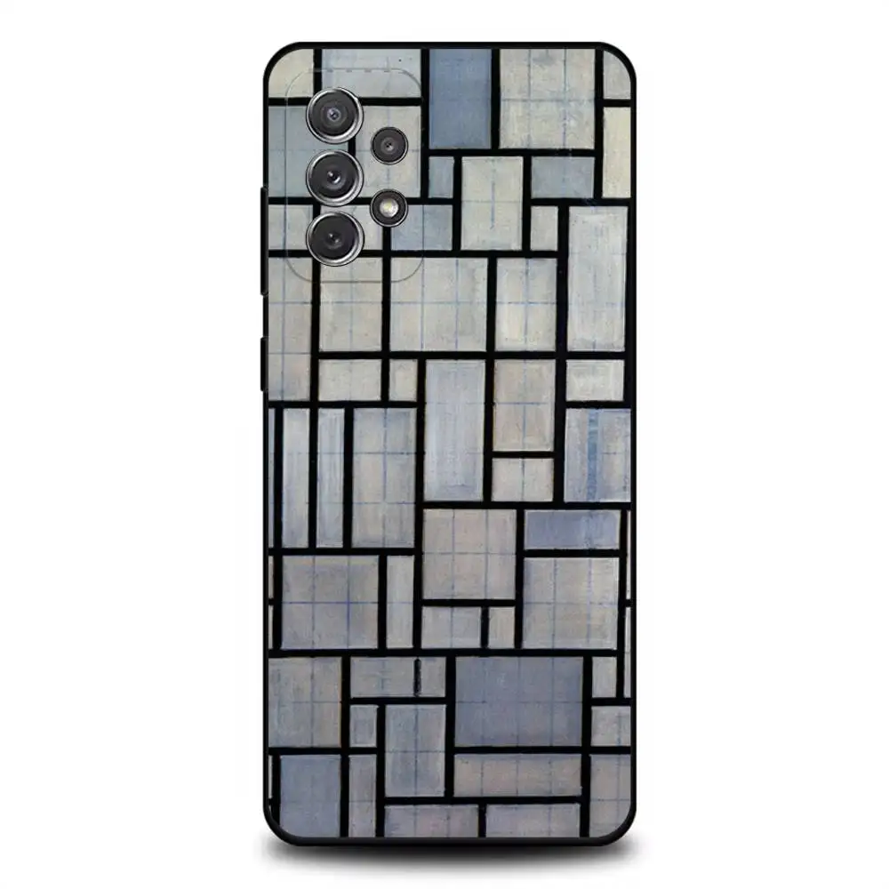 حافظة هاتف تجريدية P-Piet Mondrian لهاتف سامسونج S 25,24,23,22,30,21,10,9,Ultra,Plus,Lite,FE,4,5G حافظة ناعمة سوداء