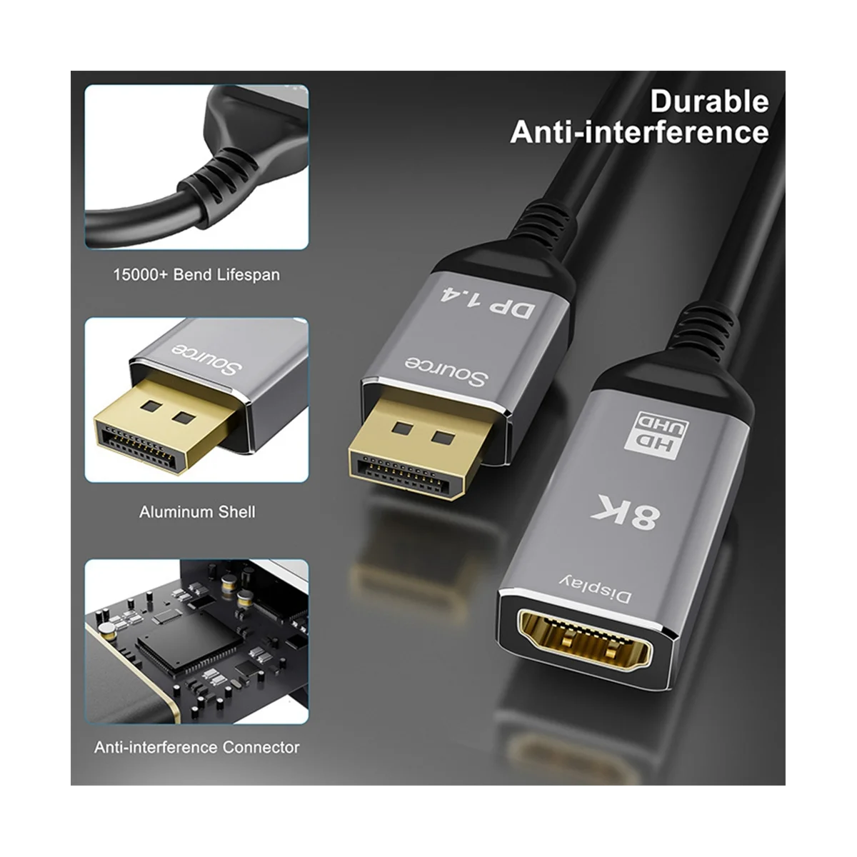 Adaptador Displayport Compatible con 8K a HDMI, adaptador macho a hembra, Compatible con 8K, 60HZ, 4K, 120HZ, resolución Ultra