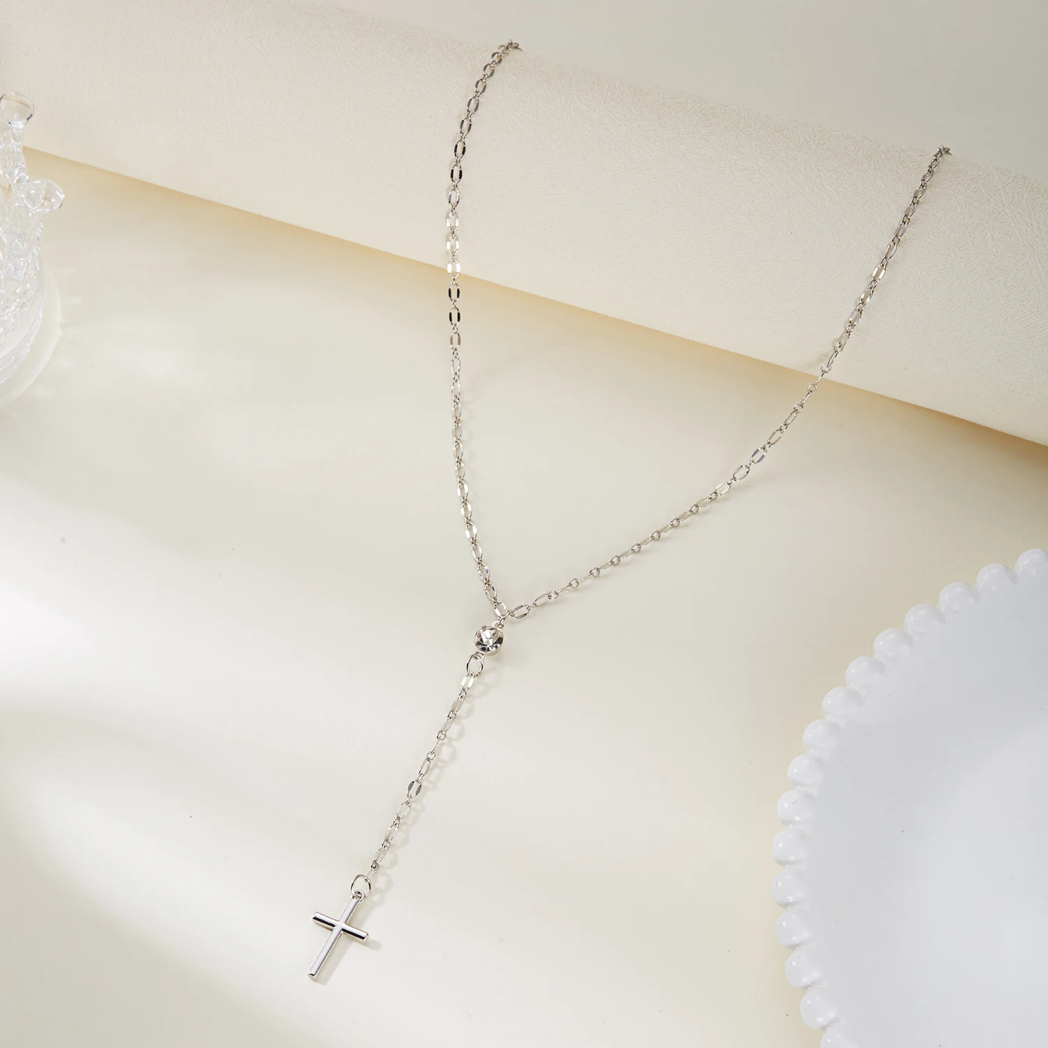 Vintage Silberfarbene Totenkopf-Kreuz Y-Halskette für Frauen Gotischer Grunge Langer Kettenanhänger Y2K Ästhetik Accessoires Schmuck Geschenk – Detail 6