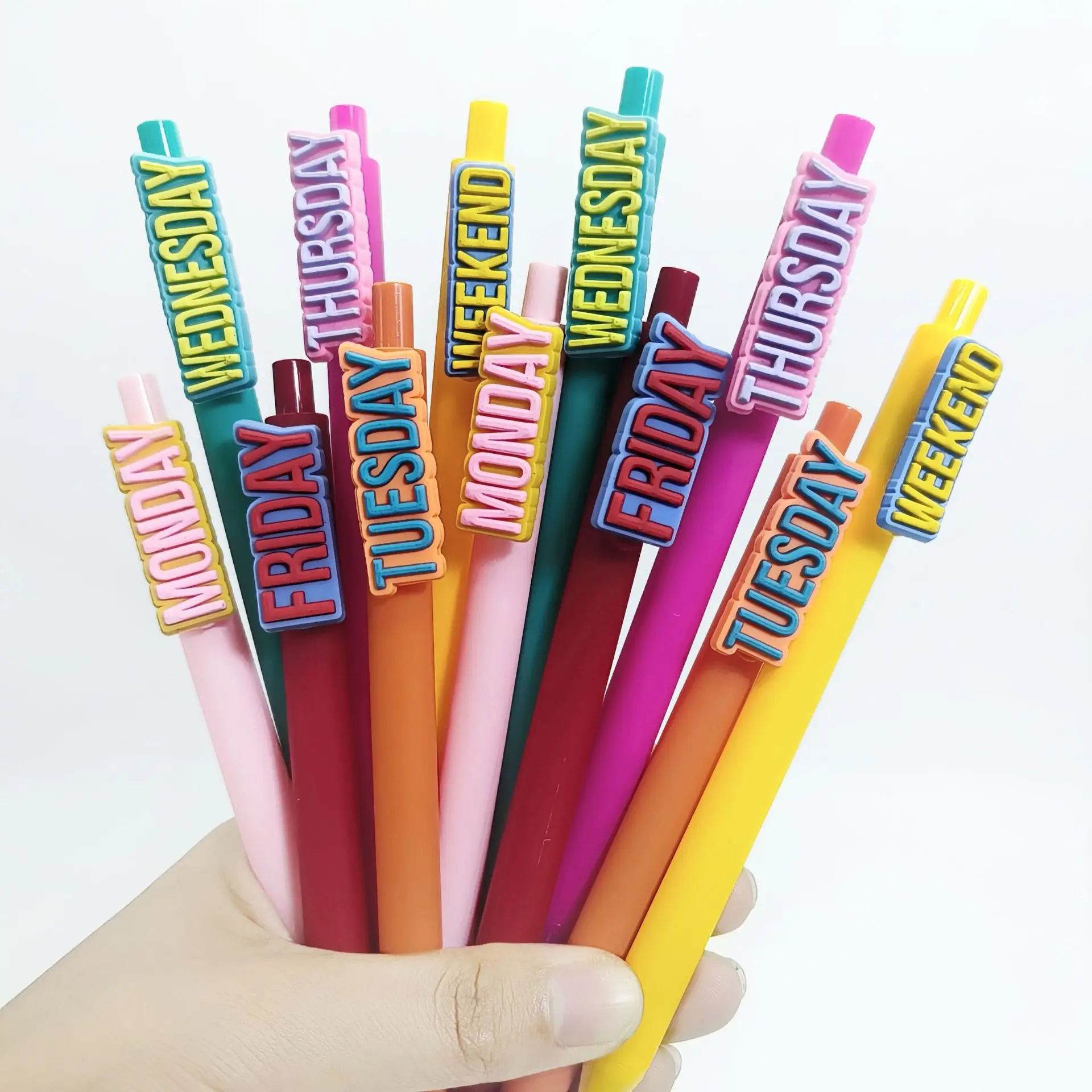2025 New Weekly Surface Mount Pen Weekly Theme PVC Soft Rubber Surface Mount Ballpoint Pen, Student Writing Gift Pen