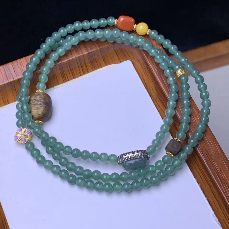 Natural Jadeite A Design Three-Layer Bracelet with Exquisite S925 Silver Accessories