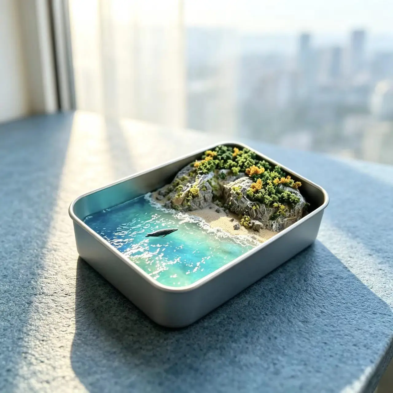 DIY Pen‑Iron‑Box Mini Ocean Landscape Model Kit Handmade Seaview Diorama Material Package Micro‑Scene Decor Ornament Need Self