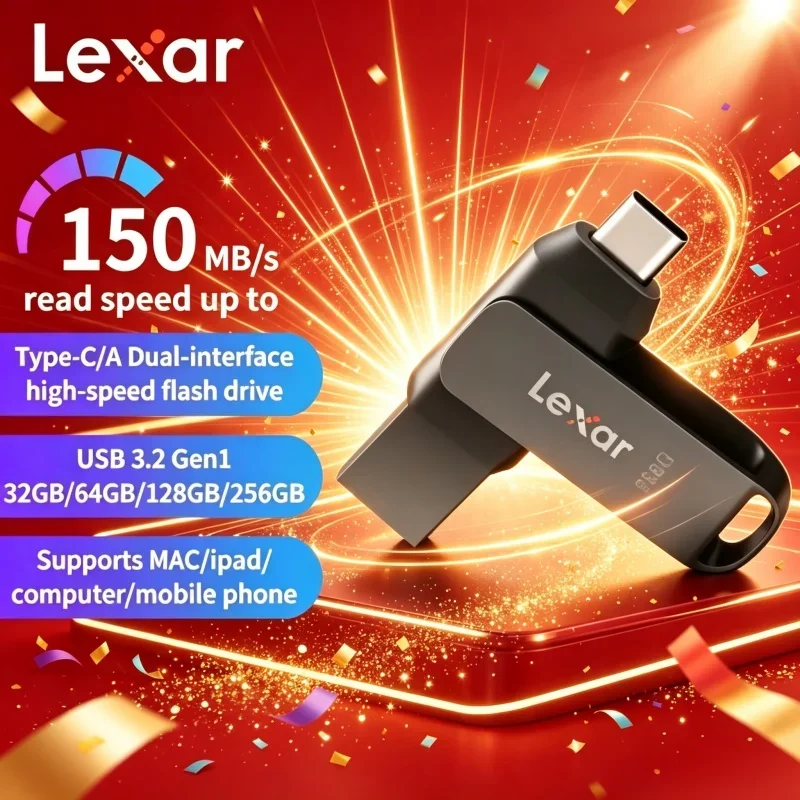 Lexar Dual Interface Flash Drive USB3.2 Gen1 Type‑C USB‑A High Speed U Disk For Phone Laptop Mac Tablet Storage