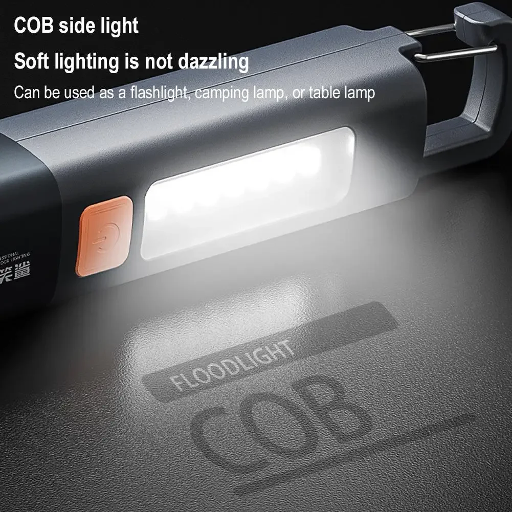 Imagem -03 - Portátil Usb Recarregável Lanterna Led com Gancho Zoomable Torch Acampamento ao ar Livre Caminhadas Lanterna de Emergência de Longo Alcance