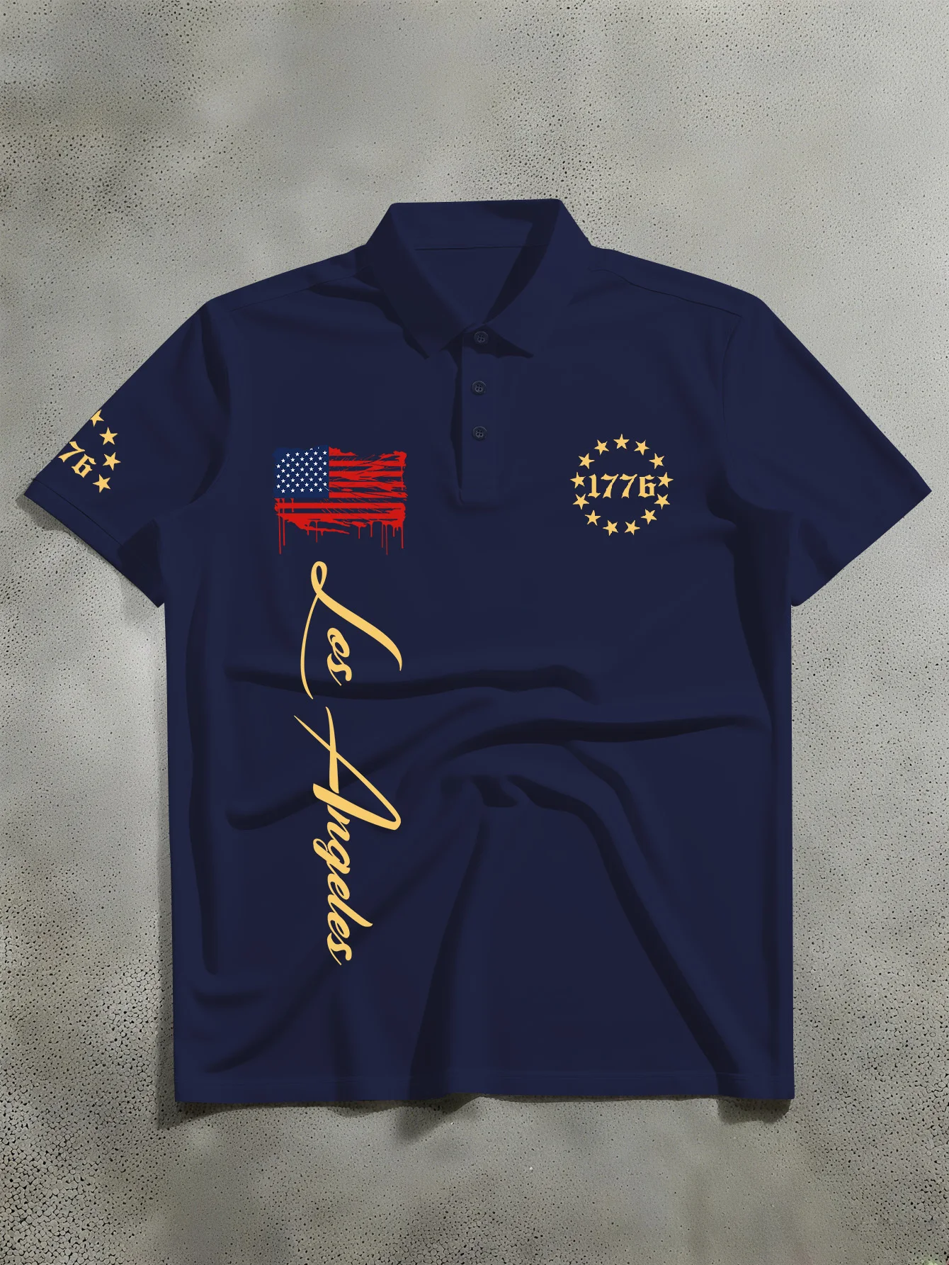 2026 New Trendy and Fashionable Men's Short Sleeved Polo Shirt with Los Angeles Pattern Print