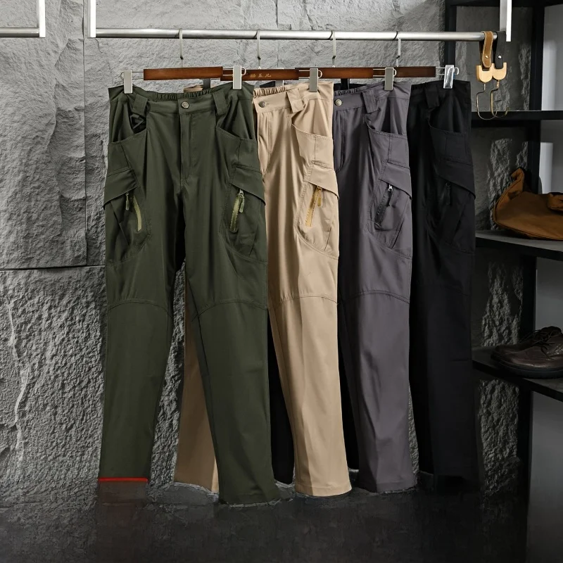 High Elastic Tactical Work Pants Men's Lightweight Breathable Outdoor Casual Multi-Pocket Straight Leg Nylon Work Trousers