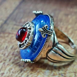 Vintage Deep Blue Geometric Design Open Rings