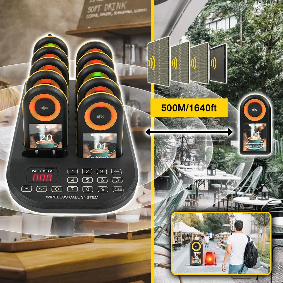 RETEKESS TD169 Drahtloses Restaurant-Pager-System, Vibrationsglocke, wasserdichter Vibrator, Coaster-Buzzer mit großer Reichweite für Food Truck und Café – Detail 6