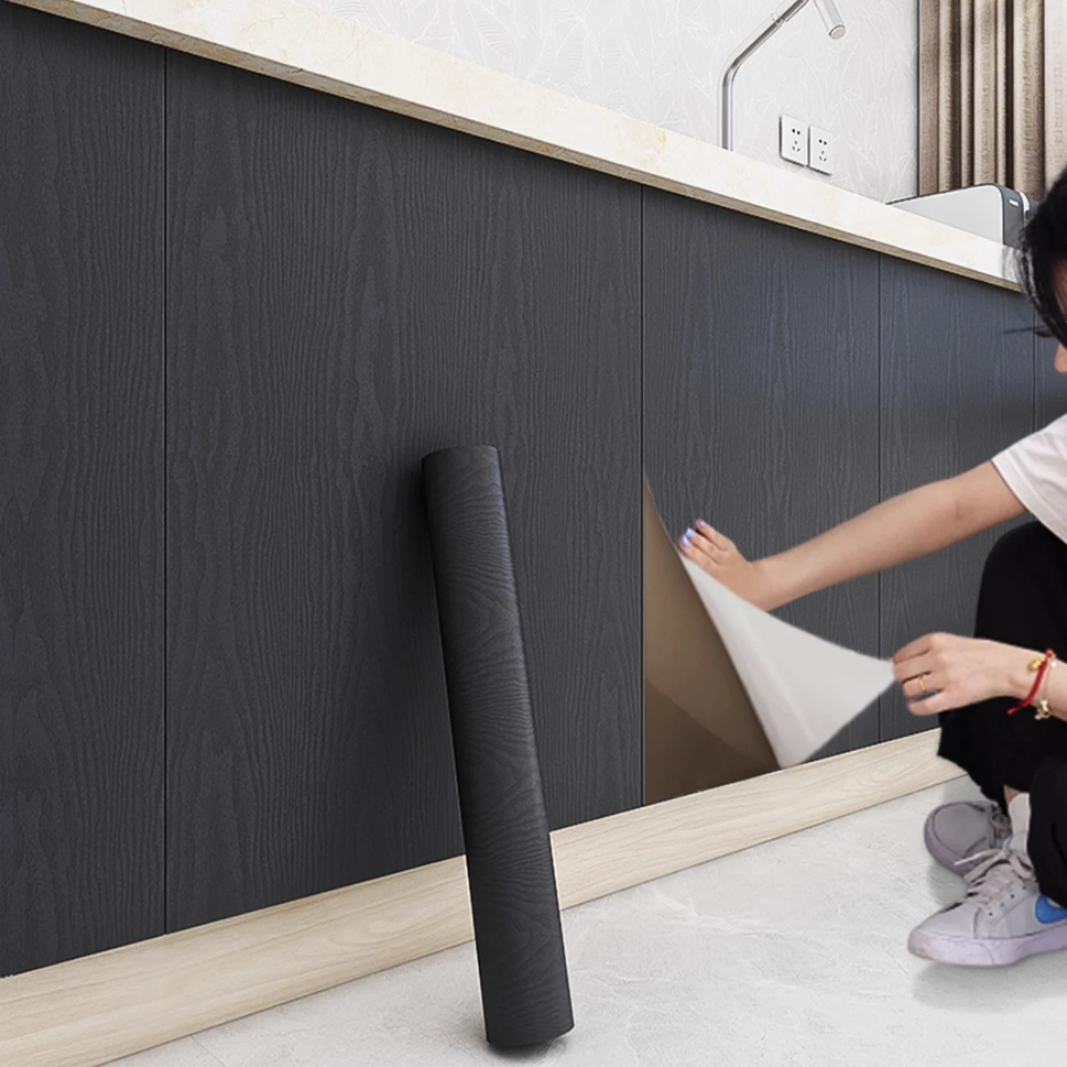 

Черные деревянные обои, самоклеящиеся наклейки для мебели, меняющие цвет, наклейки для гардероба, материалы и принадлежности для украшения дома