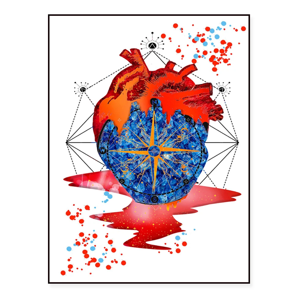 Adventure art, Heart, Compass print, nature, Wind rose poster, Magic symbols, Abstract art decor poster theme poster