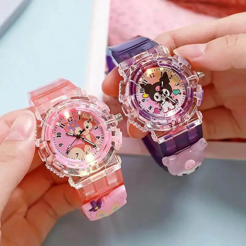 Anime Sanrio Led Luminous Watches Kawaii Kuromi My Melody Hello Kitty Cinnamoroll Children Watch Kids Birthday Kids Gifts