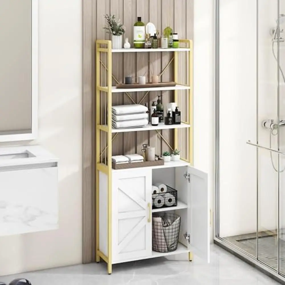 Estante de armazenamento versátil com portas, White Display Cabinet, Wood Organizer