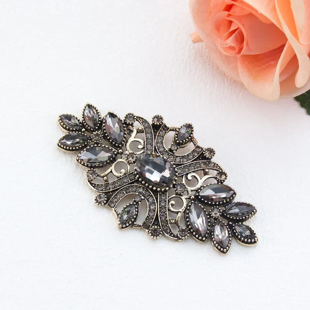 Vintage grijze kristallen Turkse broche voor vrouwen hijab revers broche pins antiek goudkleurige bohemian bijoux