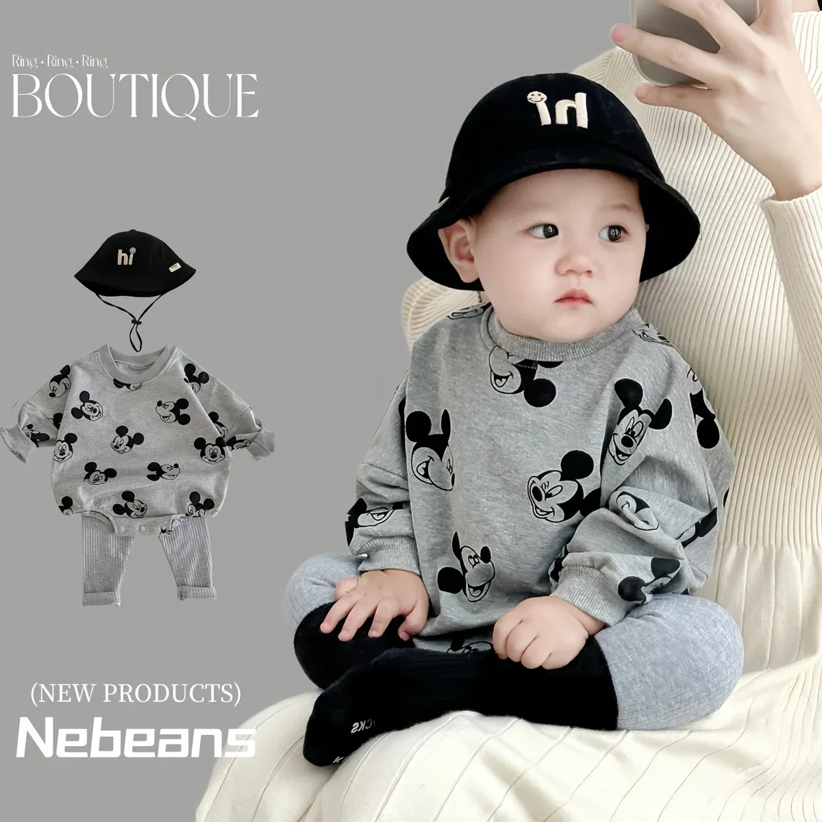 Summer Newborn Baby Rompers Sock Hat 3pcs Set Cartoon Mickey Mouse Clothes Boys Girls Jumpsuit Infant Short Sleeve Bodysuit