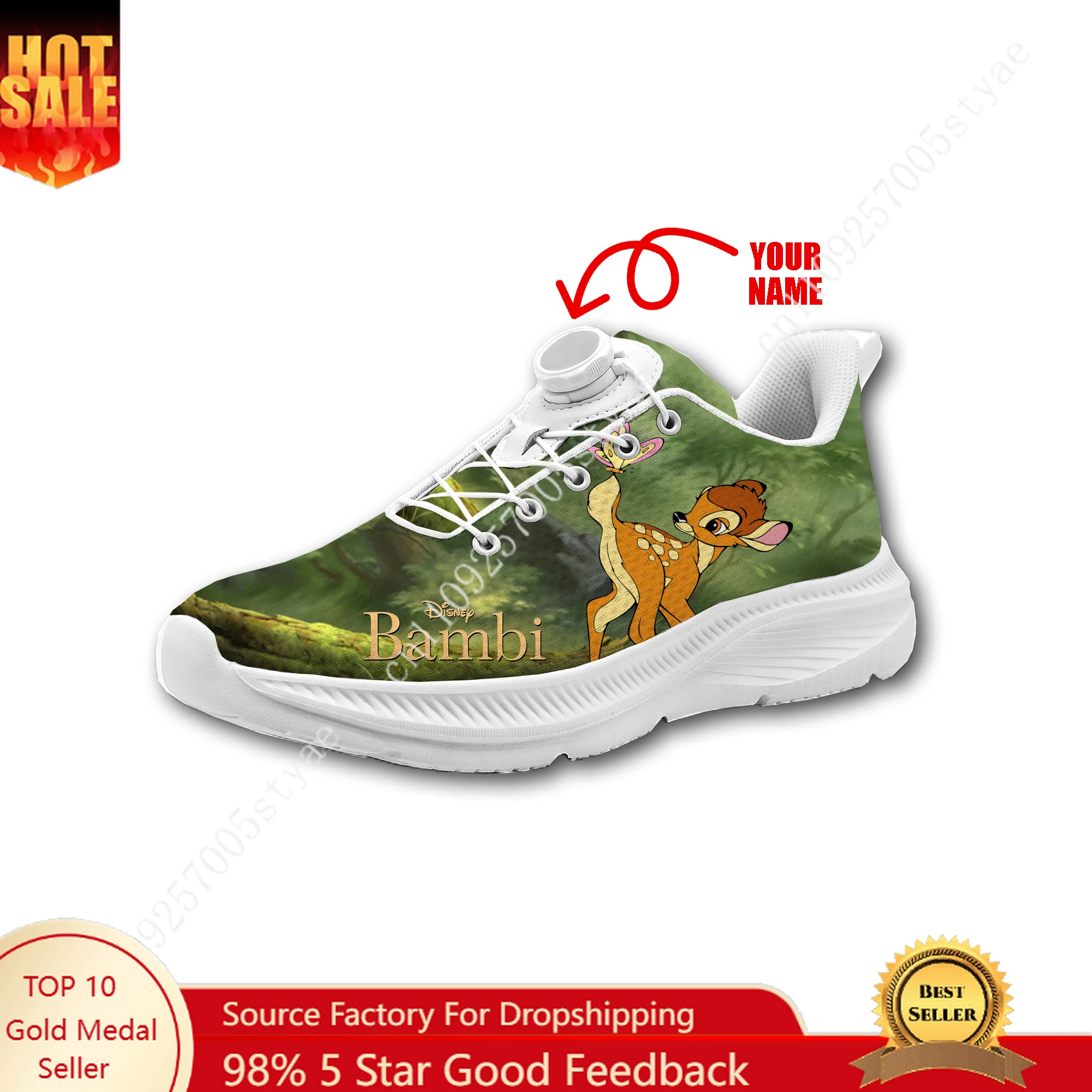 

Disney Bambi Sneakers Mans Womans Rotating Button Without Laces Running Shoes Outdoor Sports Personalized Custom Shoes