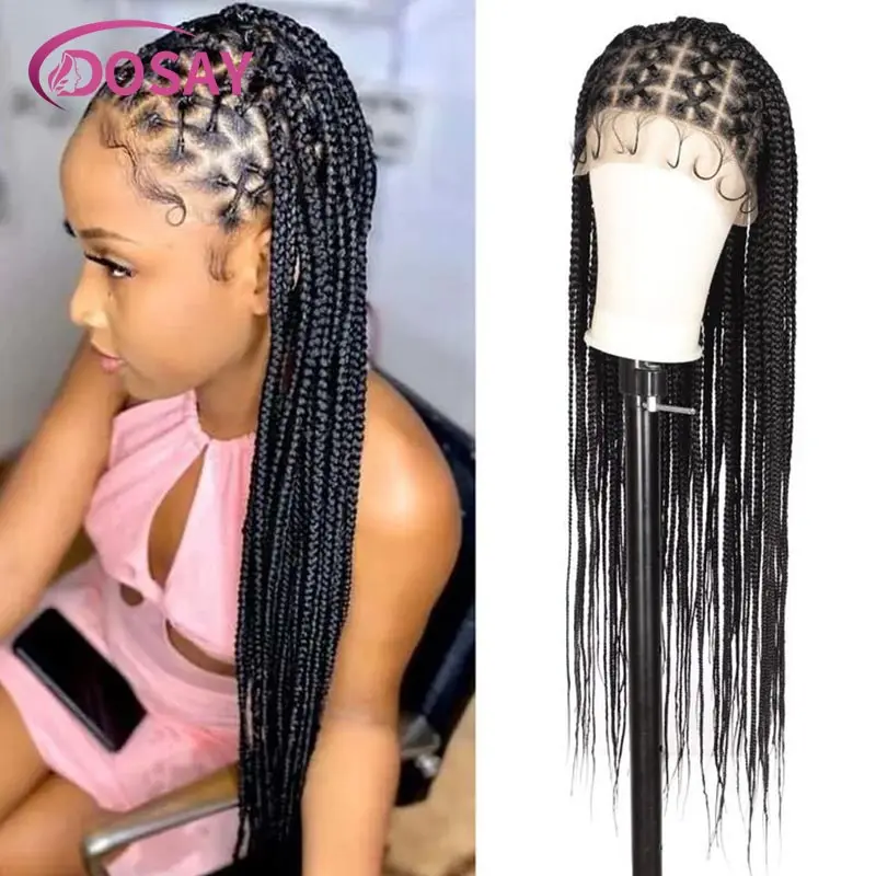 Synthetic 36Inch Full Lace Front Braided Wigs Criss Cross Knotless Braided Wig Cornrows Lace Front Braided Wigs for Black Women