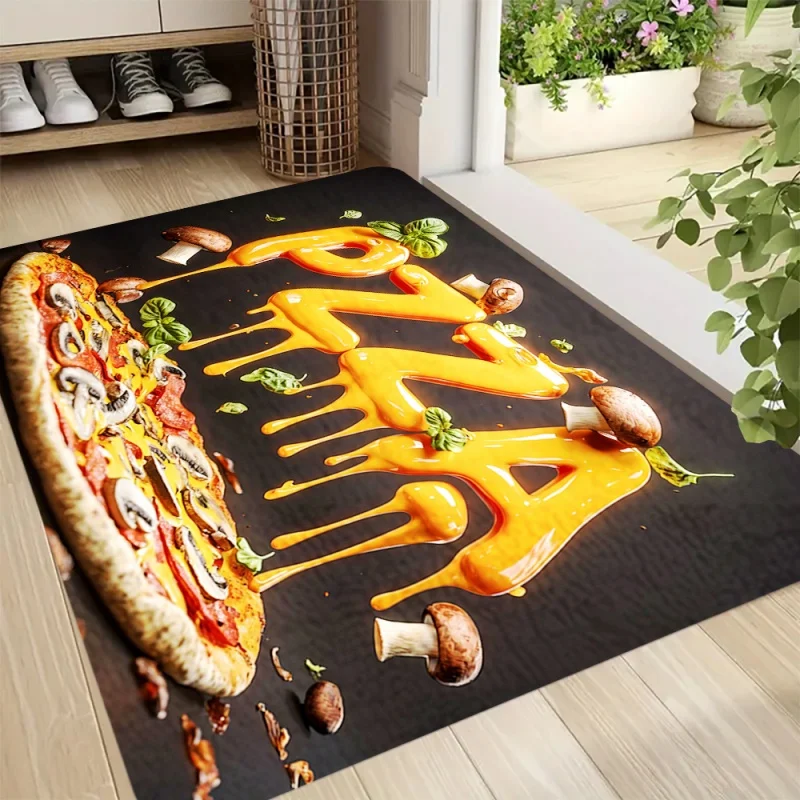 Melting Cheese Pizza Letter Print Door Mat Non-Slip Kitchen Indoor Entry Decor Floor Rug