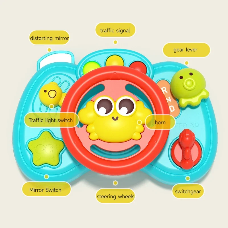 Volante de simulación interactivo para niños, juguete con luz de cangrejo, volante educativo para cochecito de bebé con características vocales, regalo
