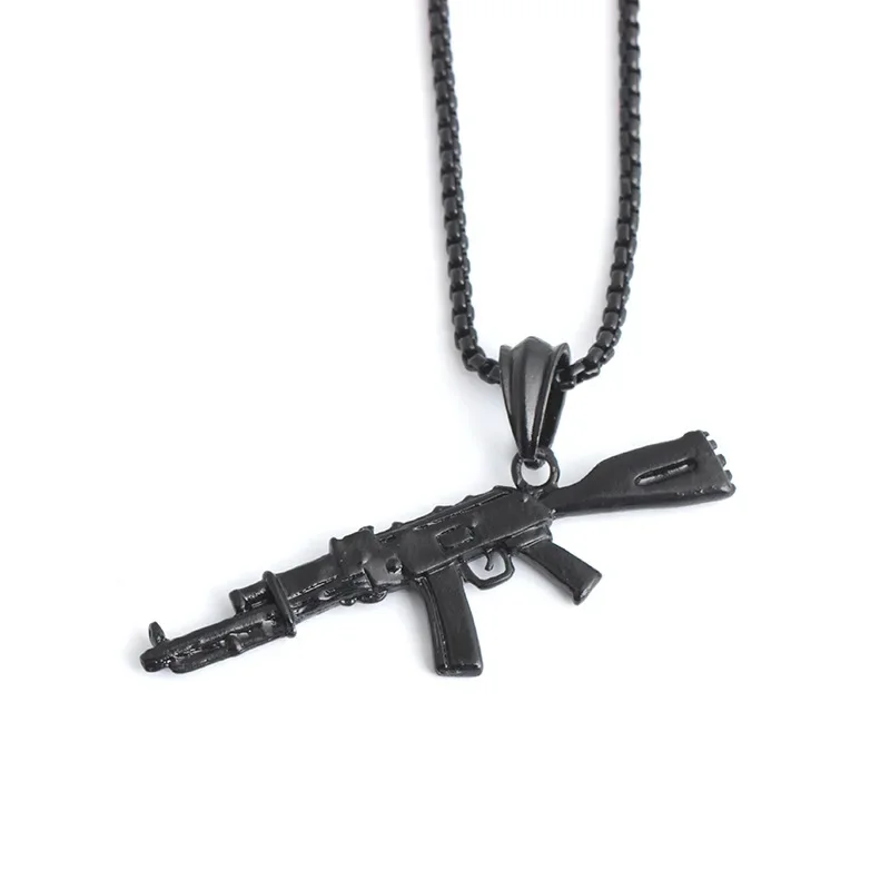 Fashion Cool Ak47 Gun Pendant Necklace European Hip Hop Jewelry Stainless Steel Gold Silver Color Long Chain Dropshipping