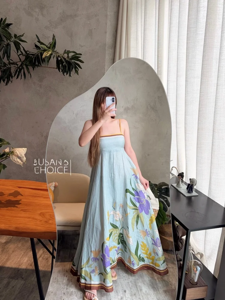 Vestido Midi de Lino con Estampado Alfie de Moda Australiana Susan, Vestido Casual sin Mangas para Mujer, Estilo Falda Tipo Paraguas, Ropa de Vacaciones