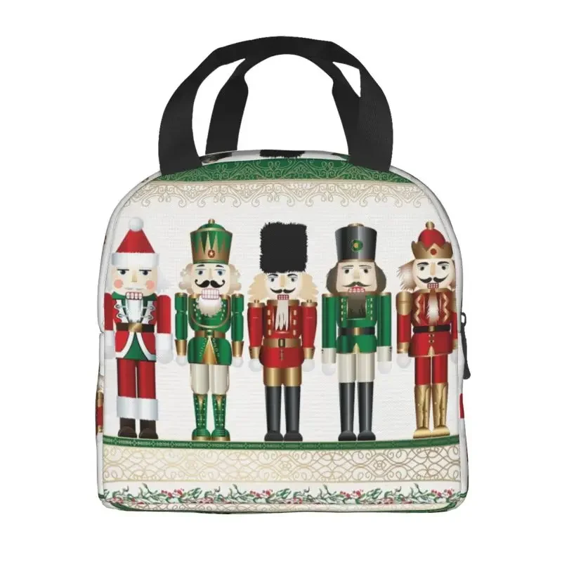 Merry Christmas Nutcrackers Portable Lunch Boxes Leakproof Nutcracker Soldier Doll Gift Thermal Cooler Food Insulated Lunch Bag