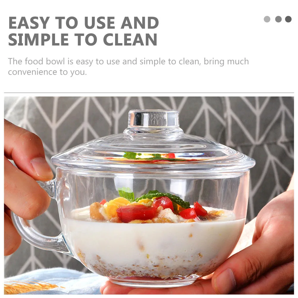 

Glass Dessert Bowl with Handle Clear Food Serving Bowl for Salad Snacks Vegetable Home Use Fruit Container Food Container