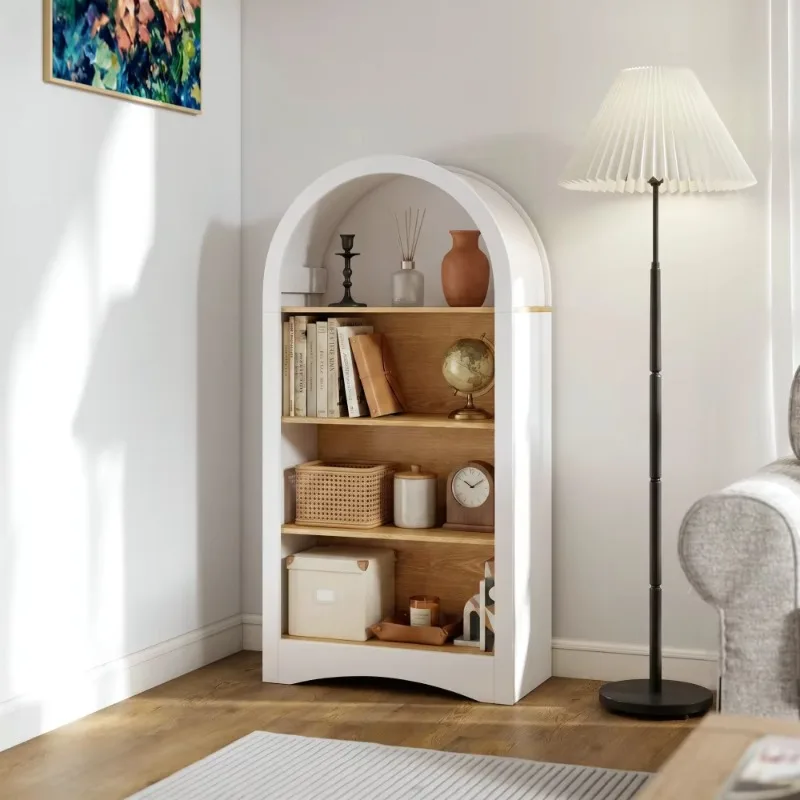47-Inch wood grain shelf arched locker 4-story open shelf small space living room furniture