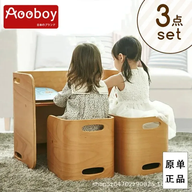 Set Meja dan Kursi Anak Kursi Meja Makan TK Bayi Multifungsi Kayu Solid