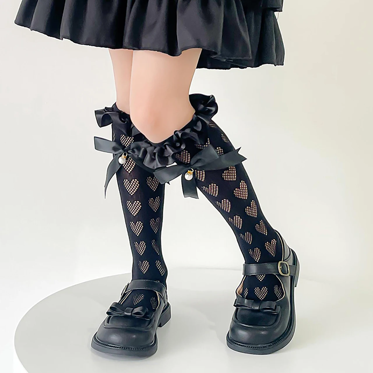 

Lolita Girl Princess Dress Socks JK Love Heart Hollow Bow Long Stockings Mesh Breathable Summer Children Knee High Sock 28cm